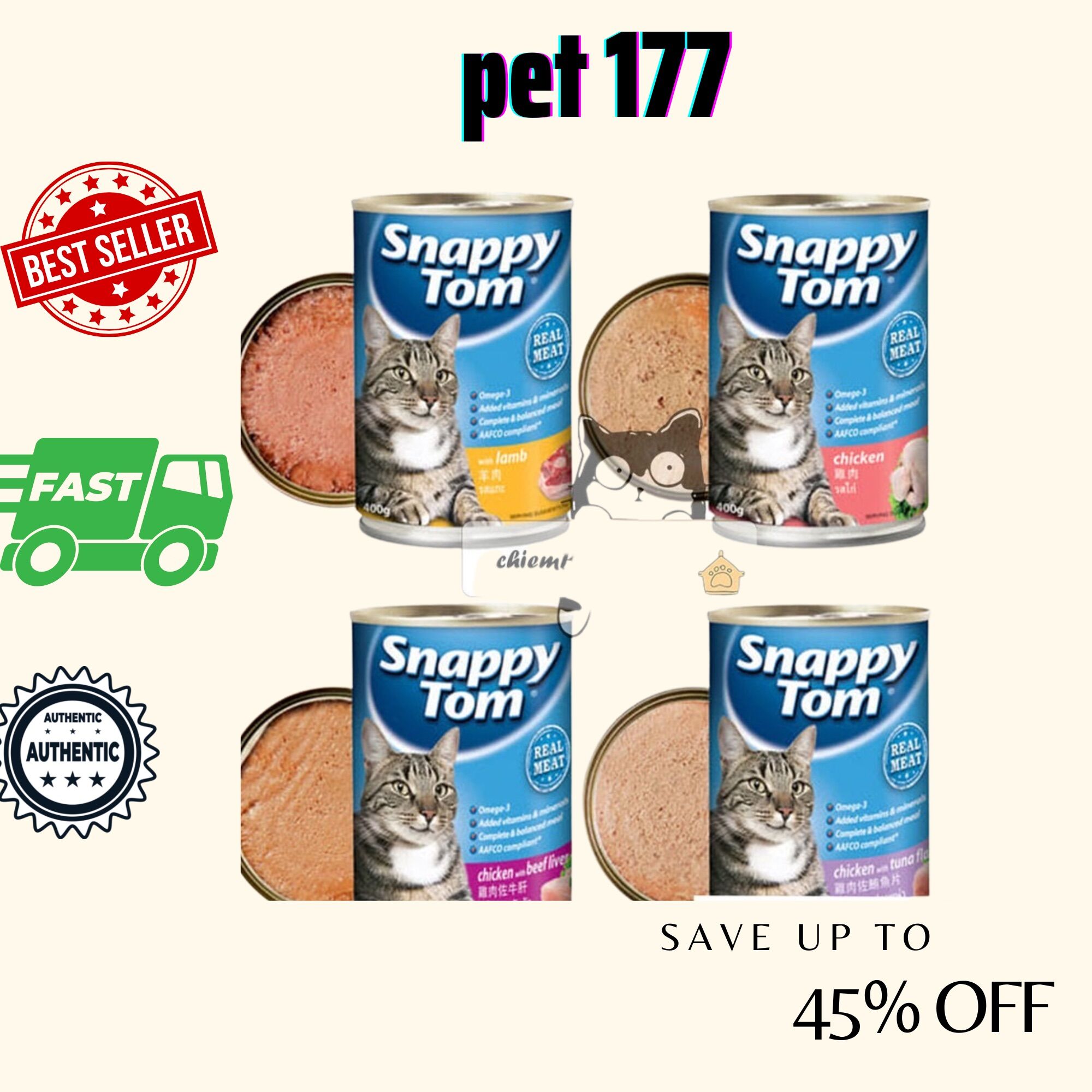 Pate cho mèo Snappy Tom lon 400 gram - nhập khẩu thái lan