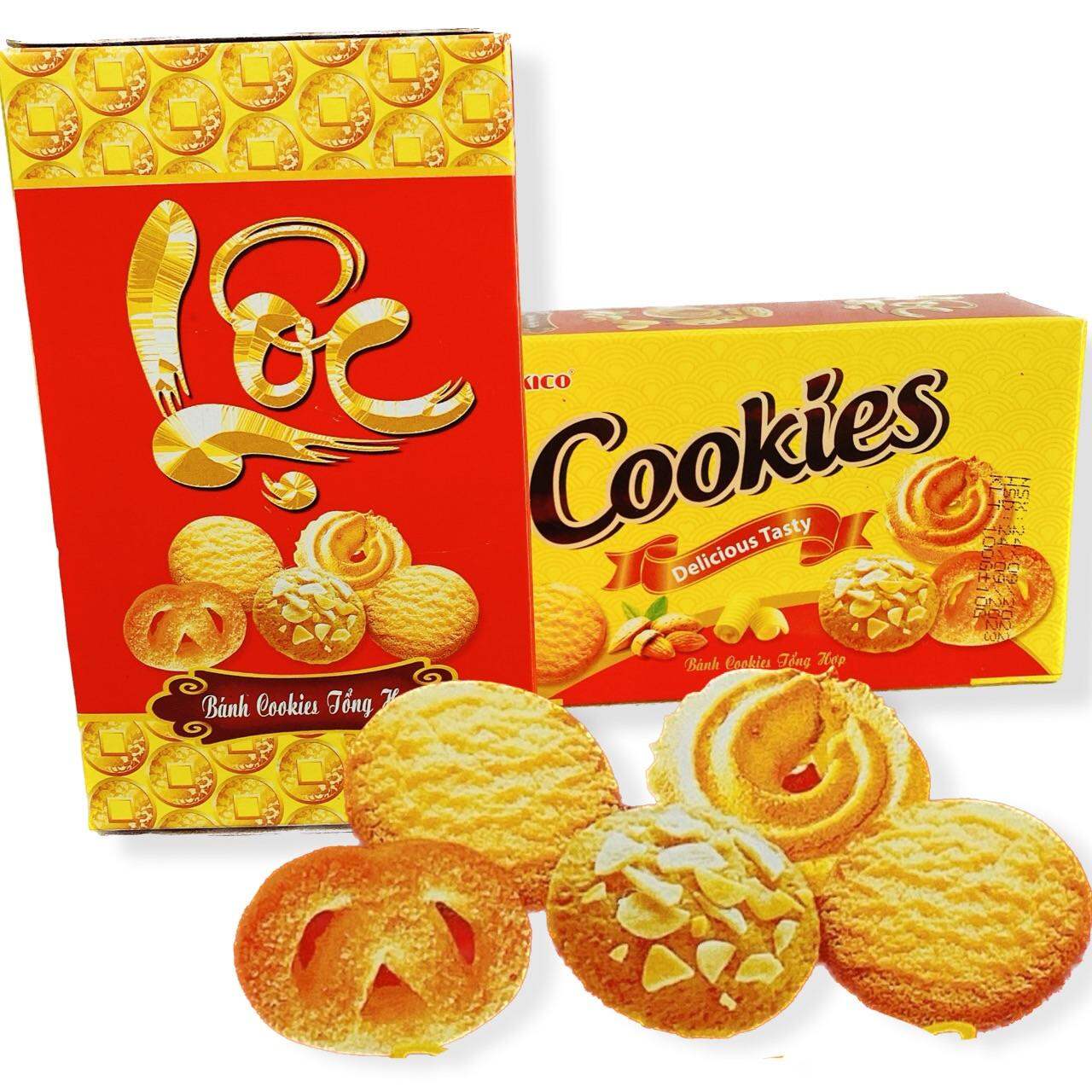 Combo 4 Hộp (mỗi hộp 100gram) bánh quy sữa, hạnh nhân tổng hợp chữ Lộc , công ty Kico , Date mới 12 tháng.