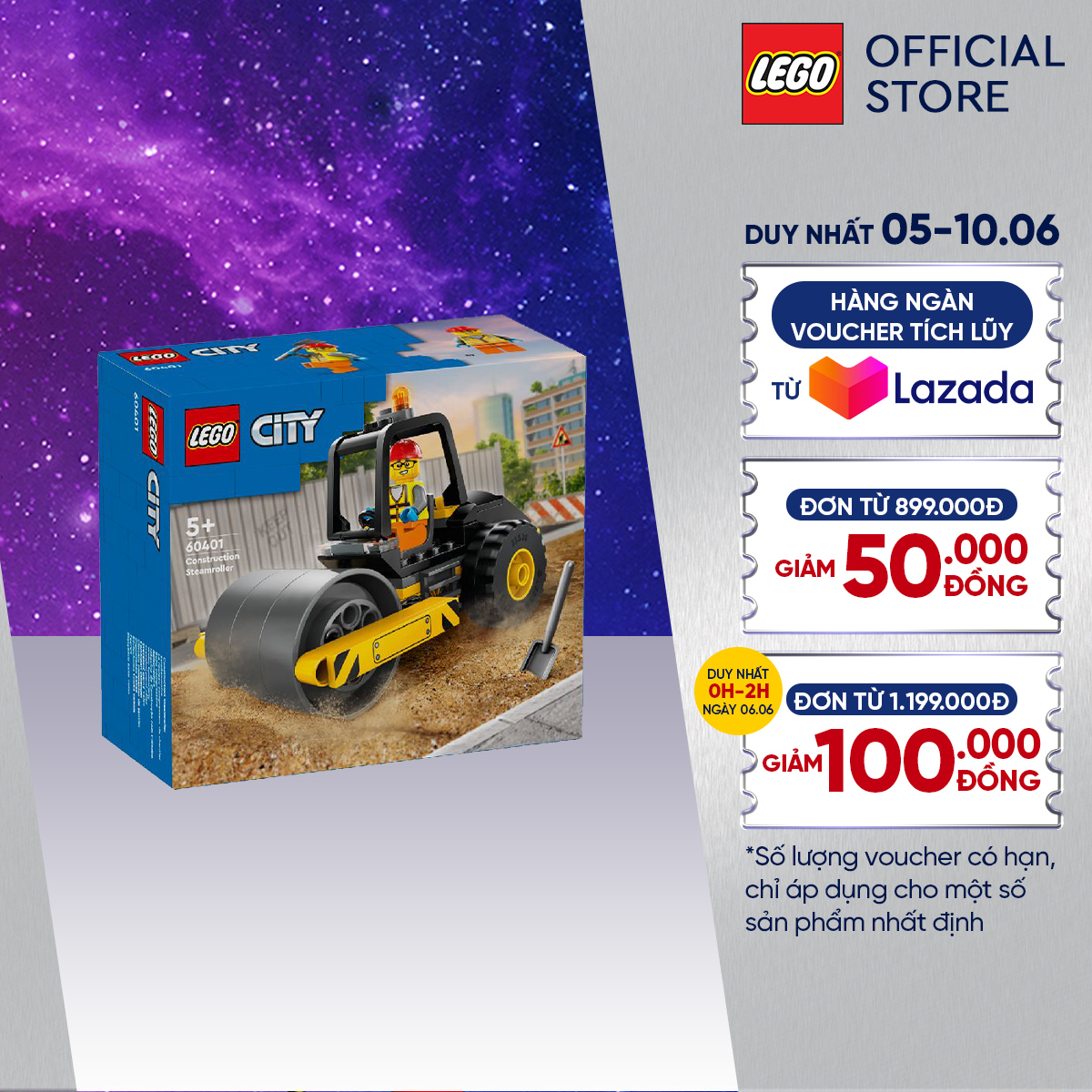Lego city 60401 đồ chơi lắp ráp xe lu công trình