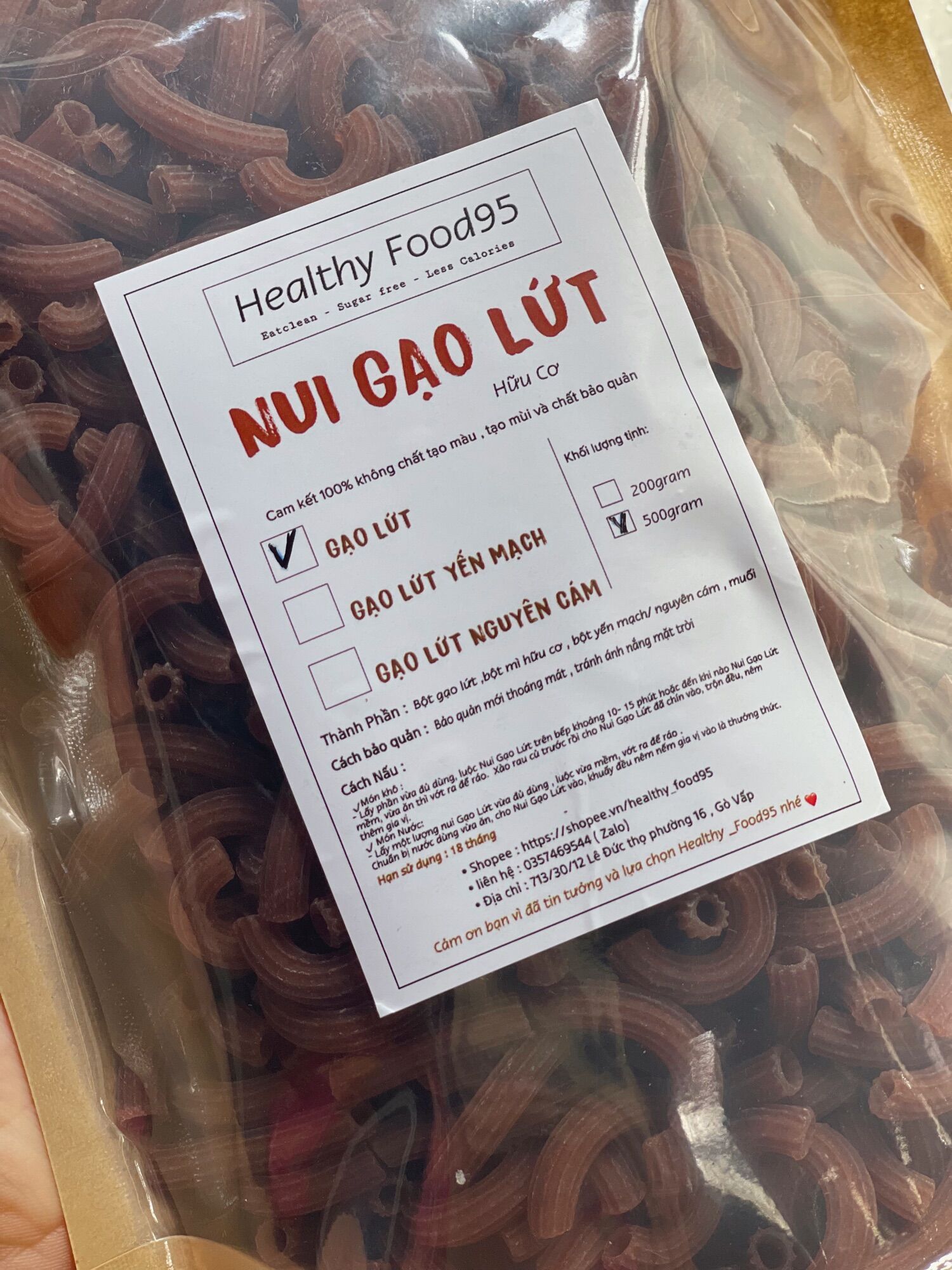 Nui gạo lứt 500 gram