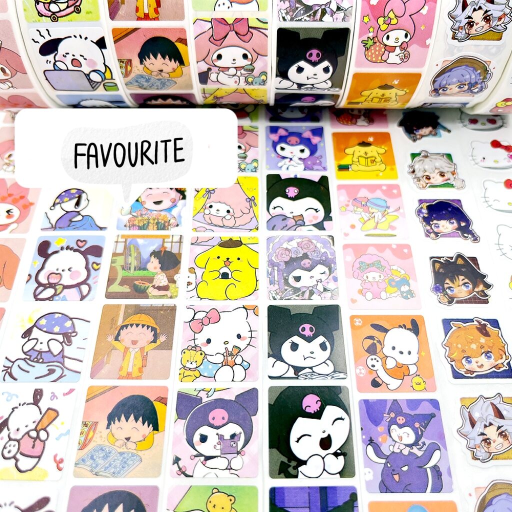 Cuộn 500 tem hình dán sticker hoạt hình 2.5cm