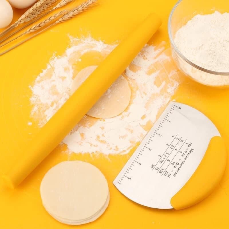 DỤNG CỤ LÀM BÁNH 3 MÓN BẰNG SILICONE(CÁN BỘT, CHIA BỘT, THẢM NHÀO BỘT)
