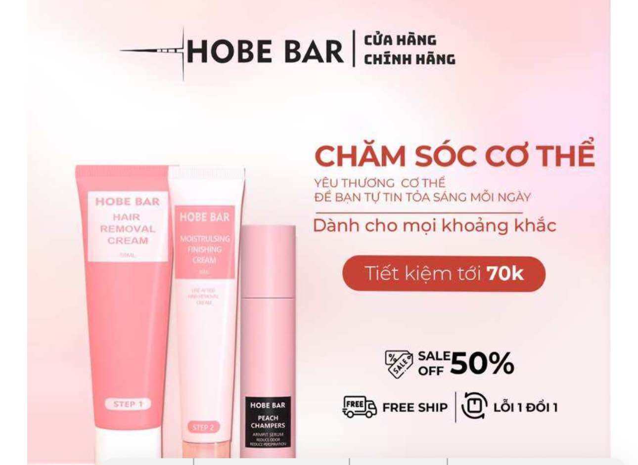 Combo Kem Tẩy Lông 50g + Lăn Khử Mùi 20ML HOBEBAR Giữ Khô Thoáng Khử Mùi Cho vùng Da Dưới Cánh Tay