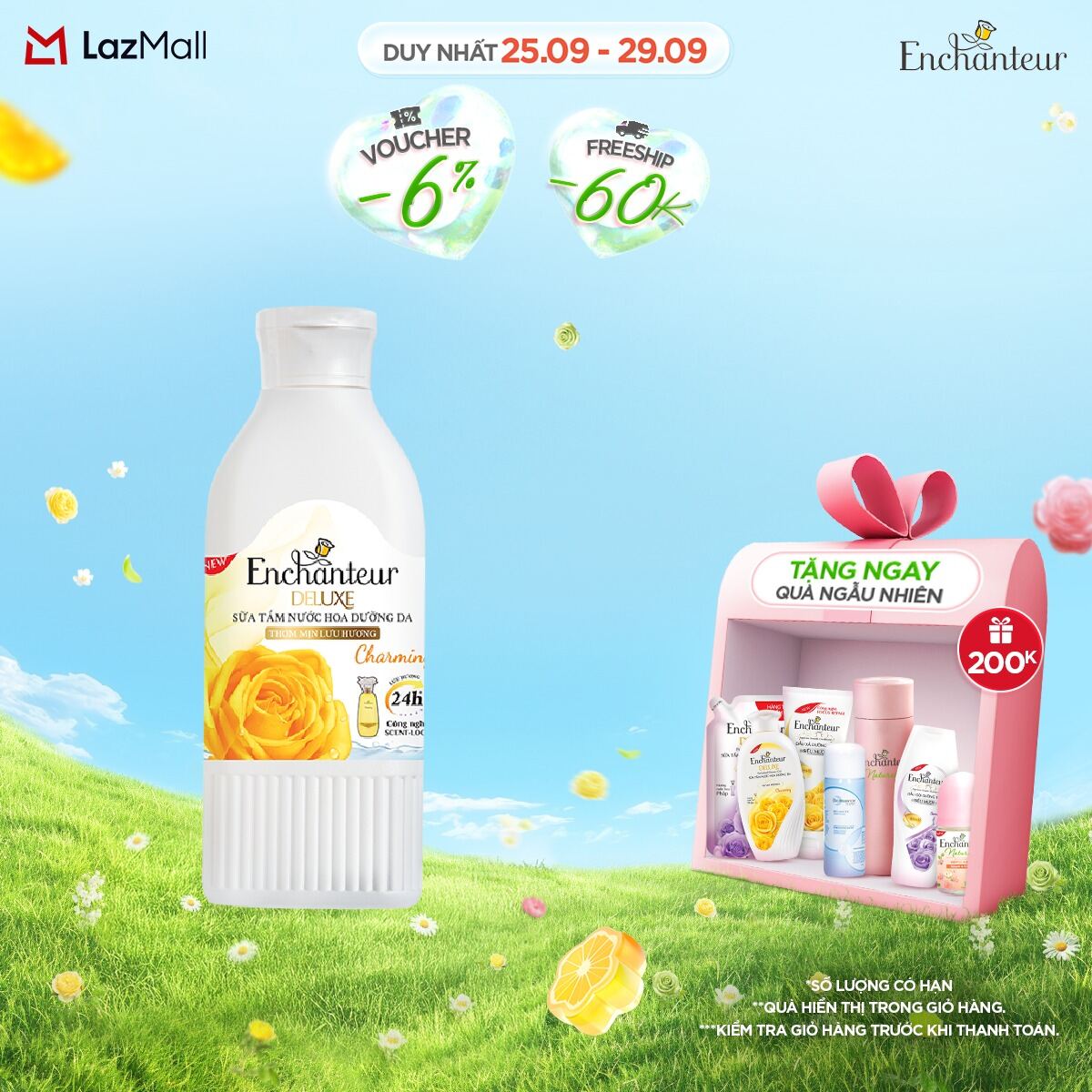 Sữa tắm nước hoa dưỡng da Enchanteur Charming mịn màng 180gr