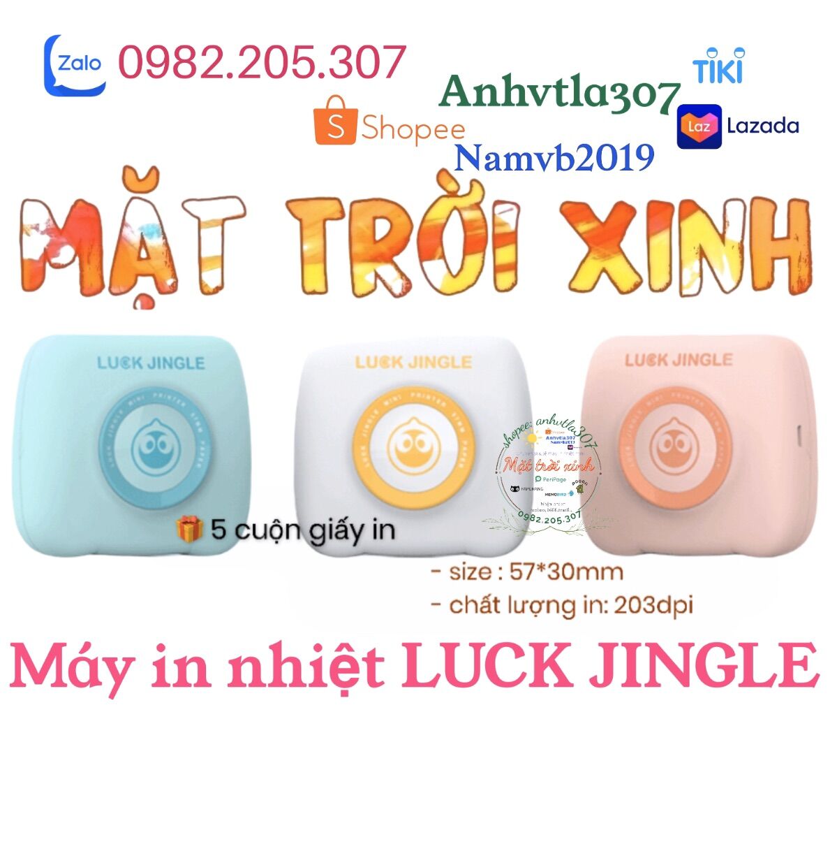 Máy in nhiệt mini LUCK JINGLE 57*30mm 🎁 5 cuộn giấy in