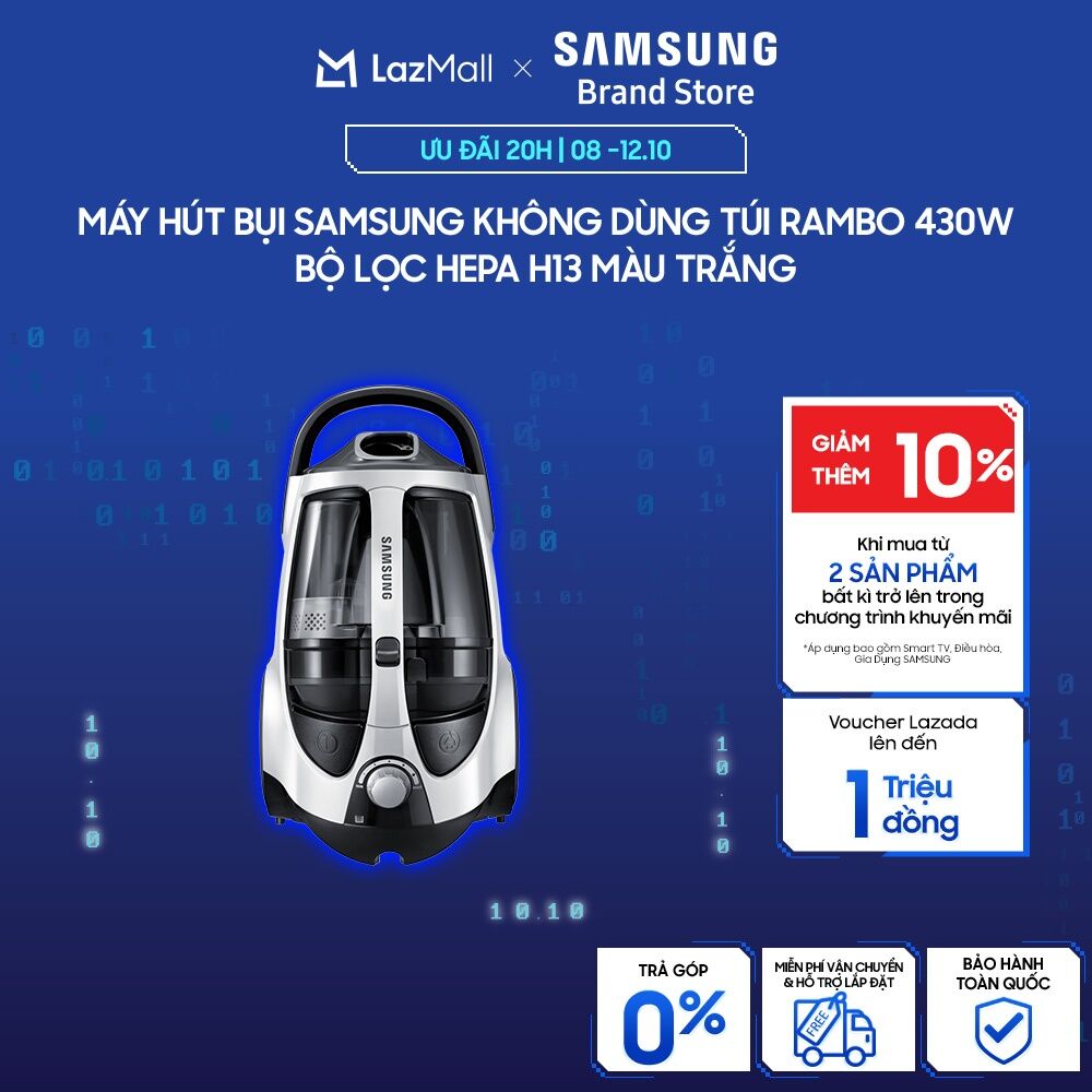 [MIỄN PHÍ VẬN CHUYỂN] Máy Hút Bụi Samsung Không Dùng Túi Rambo 430W Bộ Lọc HEPA H13 Màu Trắng VCC8835V37/XSV
