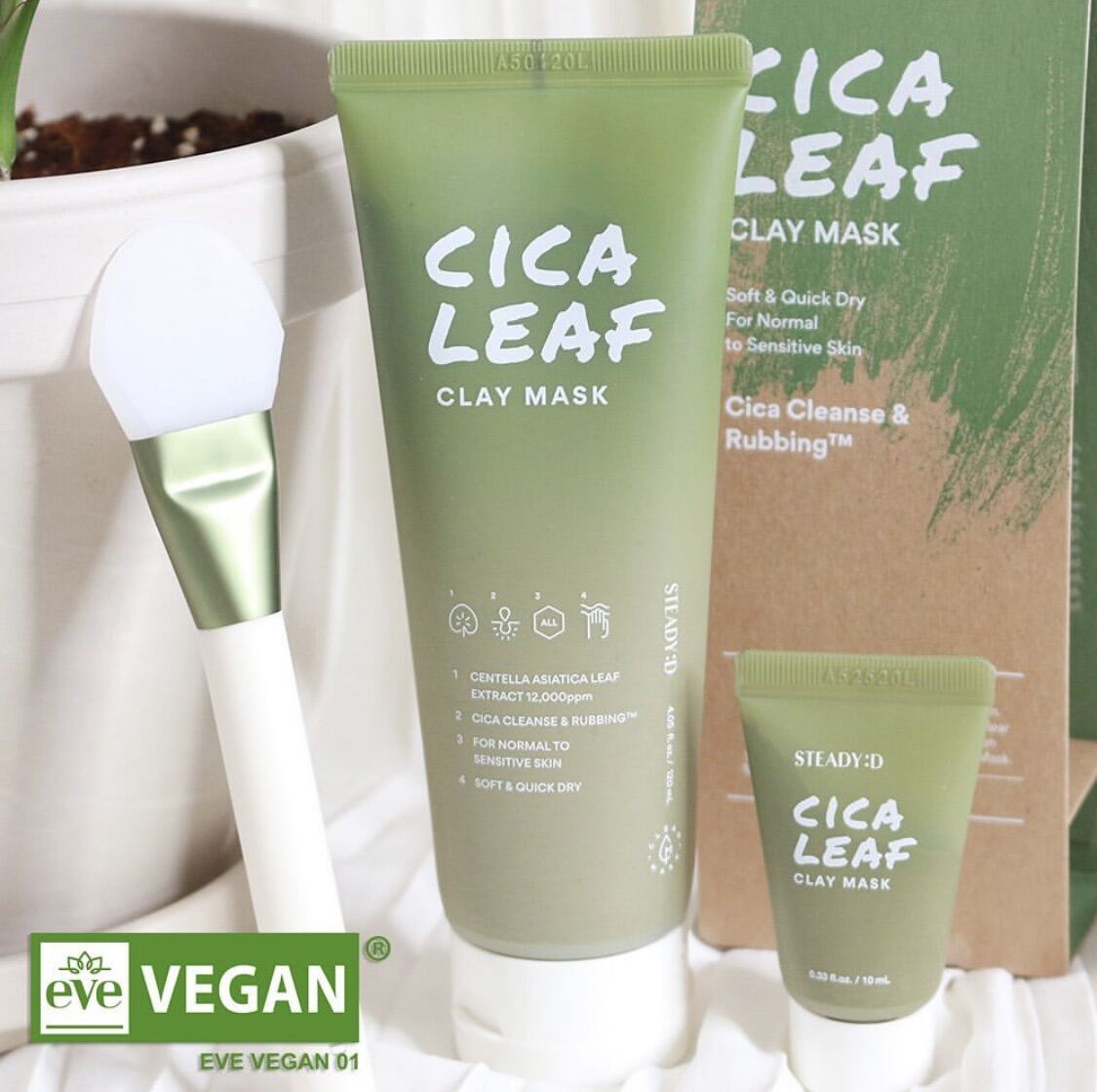 Mặt Nạ Đất Sét Rau Má Steady Cica Leaf Clay Mask 120Ml + 10Ml + Cọ