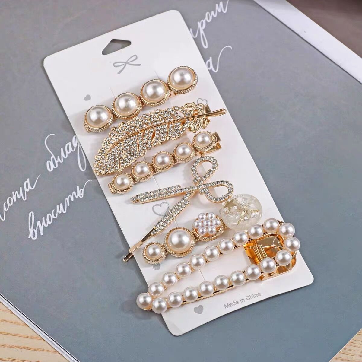 Set 6 kẹp tóc vàng đính ngọc siêu xinh phong cách Hàn Quốc Hottrend _ Set 6 kẹp tóc cho nữ