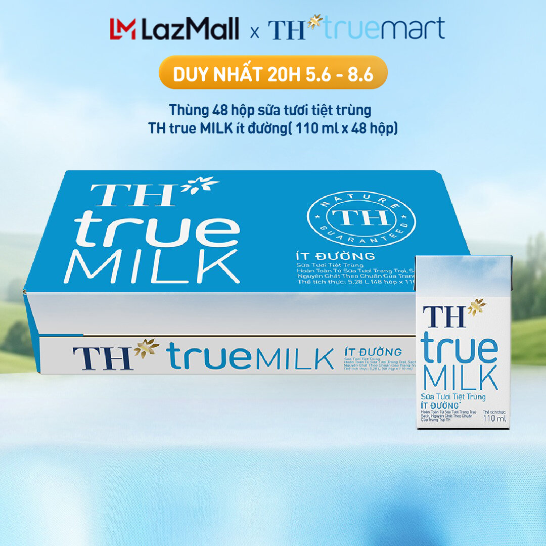 Thùng 48 hộp sữa tươi tiệt trùng TH true MILK ít đường 110 ml (110 ml x 48)