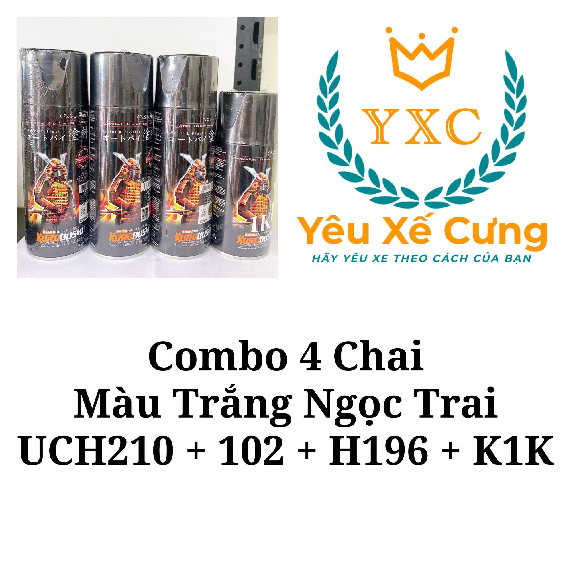 _ uch210+102+h196+k1k _ combo màu trắng ngọc trai _chai sơn sịt xe máy samurai h196** màu trắng ngọc trai