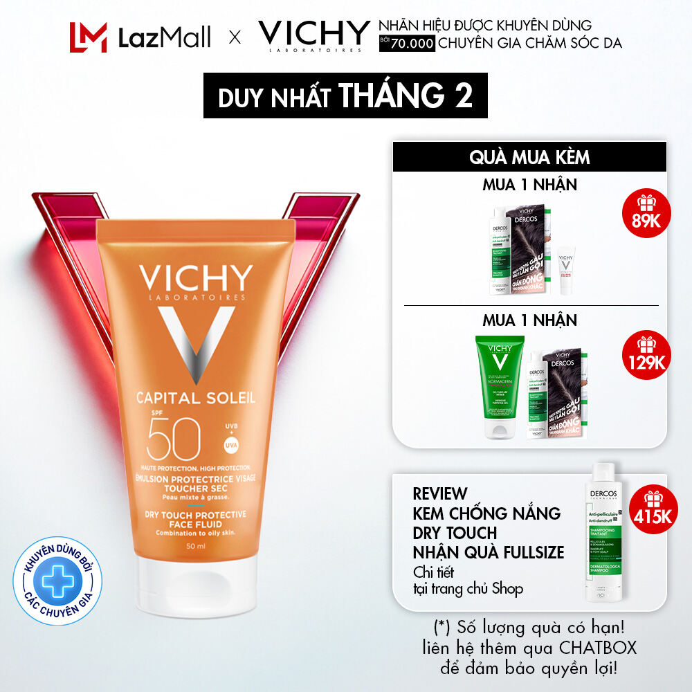 Kem chống nắng không nhờn rít SPF 50 UVA +UVB Vichy Capital Soleil Mattifying Dry Touch Face Fluid