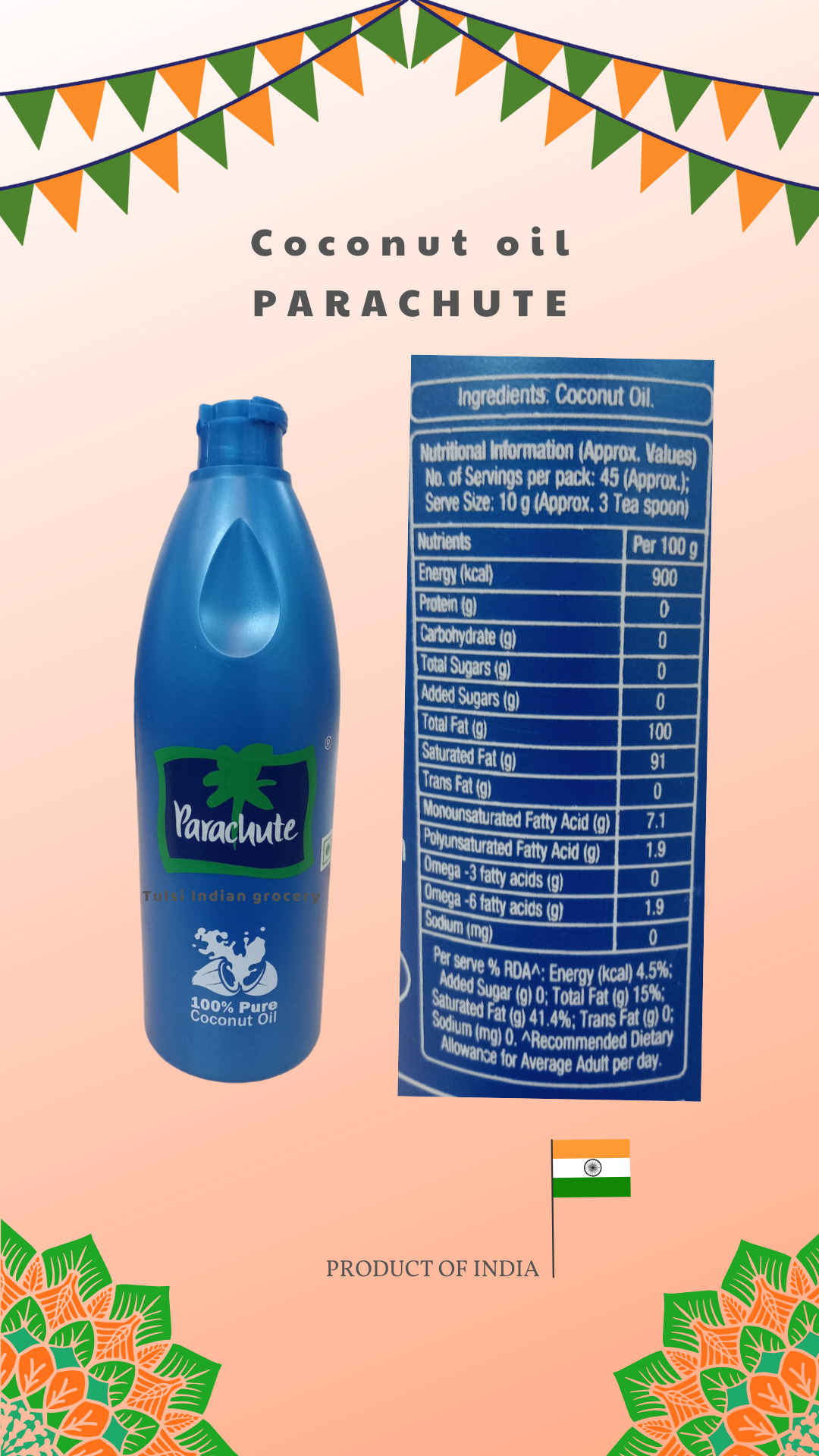 COCONUT OIL PARACHUTE DẦU DỪA ẤN 500ML