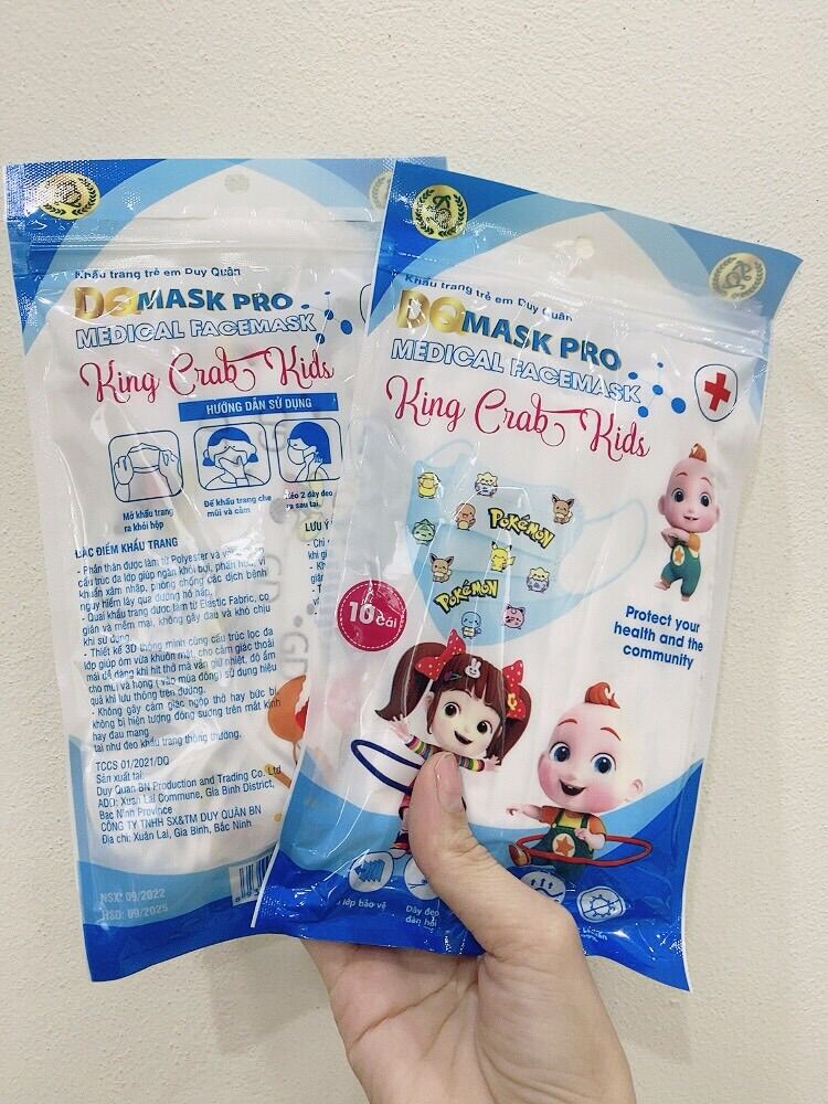 50 chiếc Khẩu trang King Crab Kids cho bé 7-12t hàng chính hãng Duy Quân