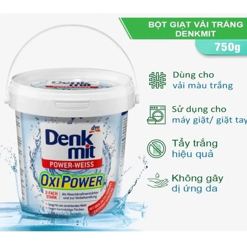 BỘT OXIPOWER DENKMIT TẨY QUẦN ÁO TRẮNG, TẨY QUẦN ÁO MÀU 750G HÀNG NỘI ĐỊA ĐỨC