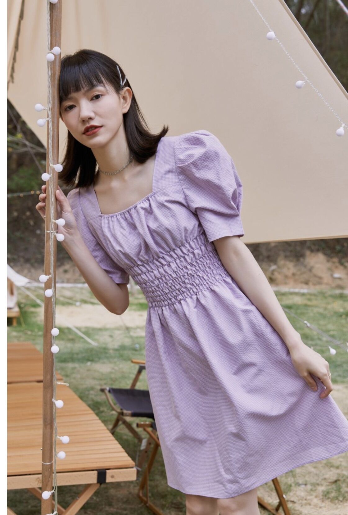 Vero moda đầm ôm cổ vuông tay bồng phong cách pháp new tem tag