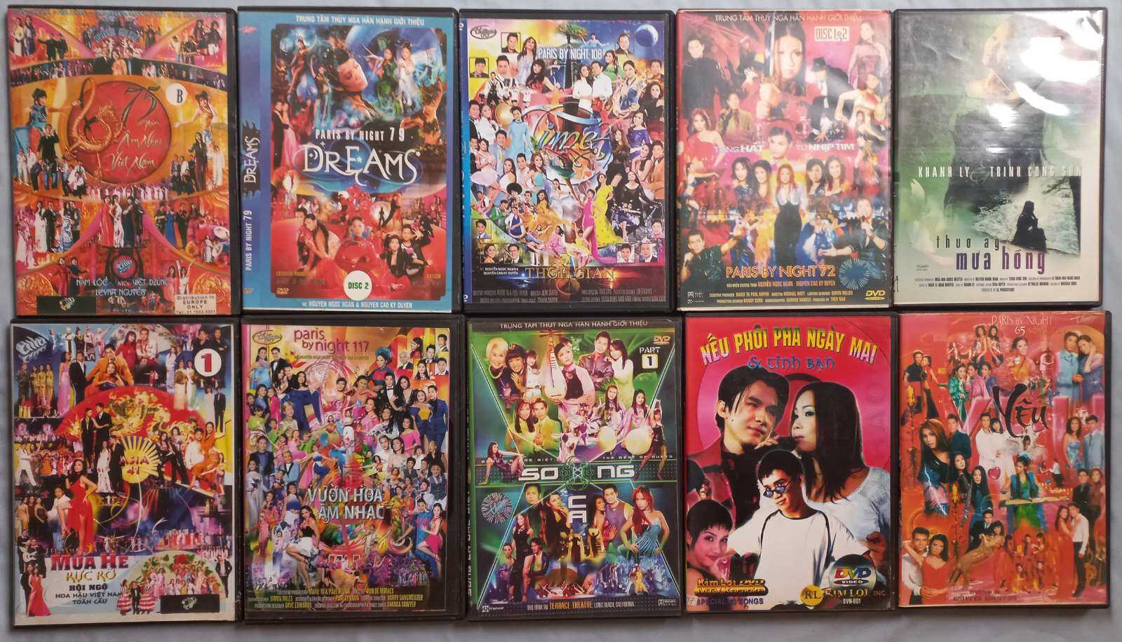 Combo 10 album đĩa DVD (16 đĩa) nhạc hải ngoại đã qua sử dụng như hình.
