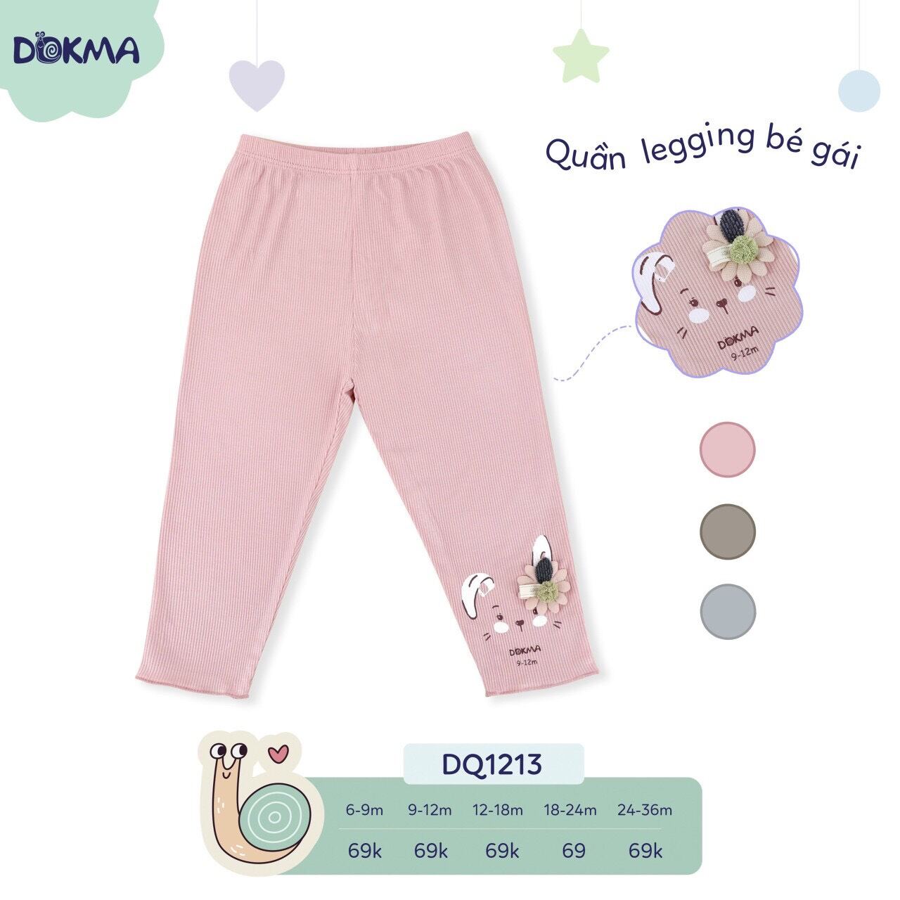 Quần legging bé gái Trơn Dokma ( 6 - 36 ) tháng