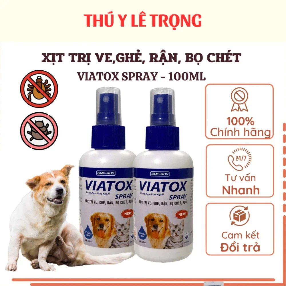 Viatox xịt ve, ghẻ, rận, bọ chét chó mèo