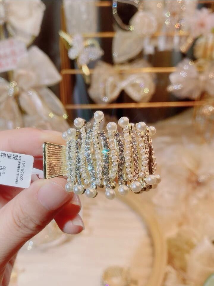 kẹp tóc đuôi ngựa đính châu đá phong cách hàn quốc