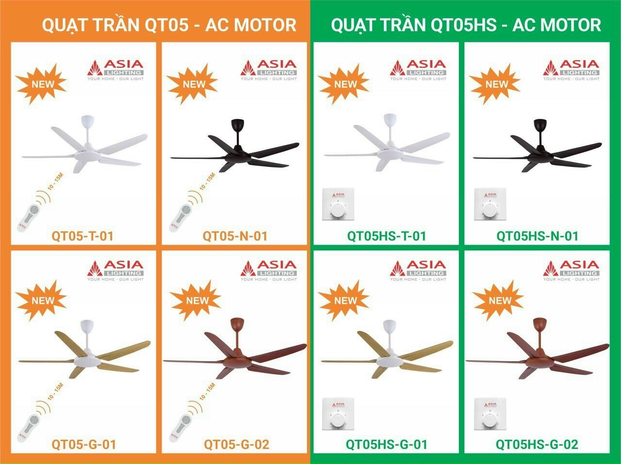 Quạt trần 5 cánh QT05 Asia trang trí