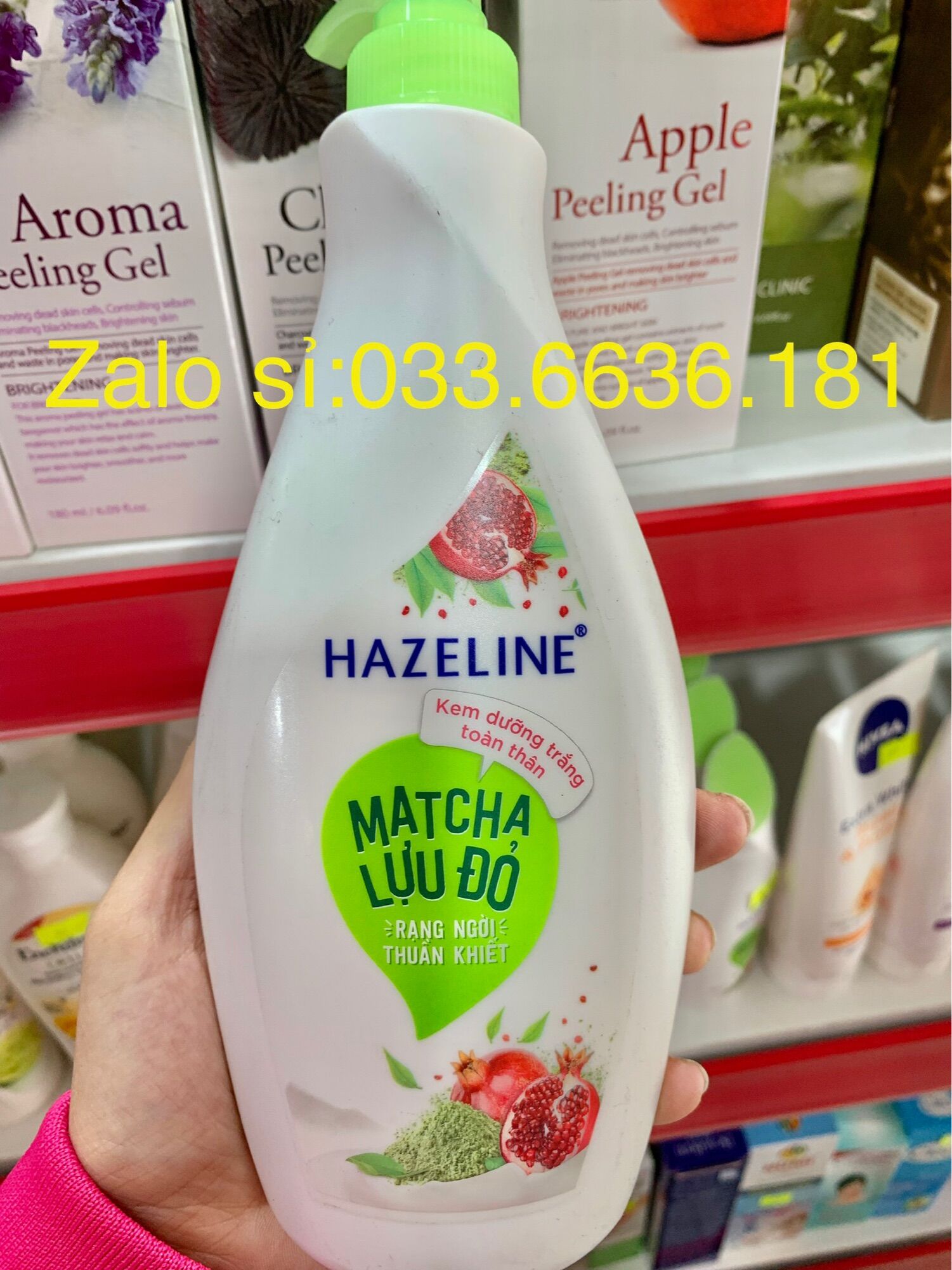 Dưỡng thể trắng da hazaline matcha lựu đỏ chai vòi 370m