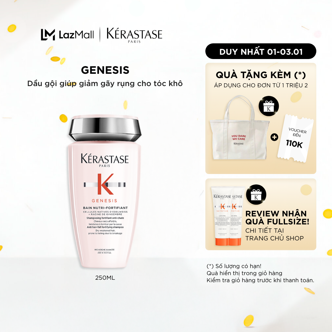  Dầu gội ngăn ngừa tóc gãy rụng  thường  khô  - Kerastase Genesis Bain Hydra-Fortifiant 250ml 