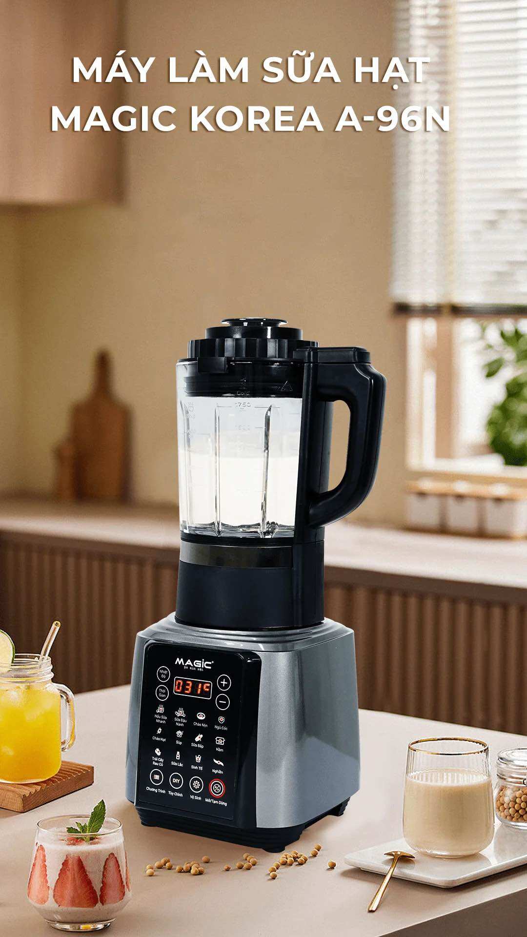 Máy Làm Sữa Hạt Đa Năng Magic Korea A96 Cối Thủy Tinh Vừa Xay và Nấu(Công Suất 800W - Dung Tích Lớn 1.75 Lít) - Hàng Chính Hãng Bảo Hành 12 Tháng