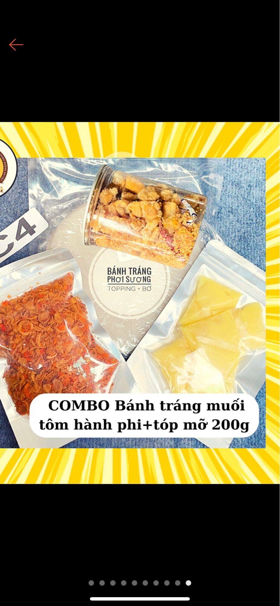 Combo 500gr Bánh Tráng phơi sương tròn Muối Tôm Hành phi+Bơ+200gr Top mở