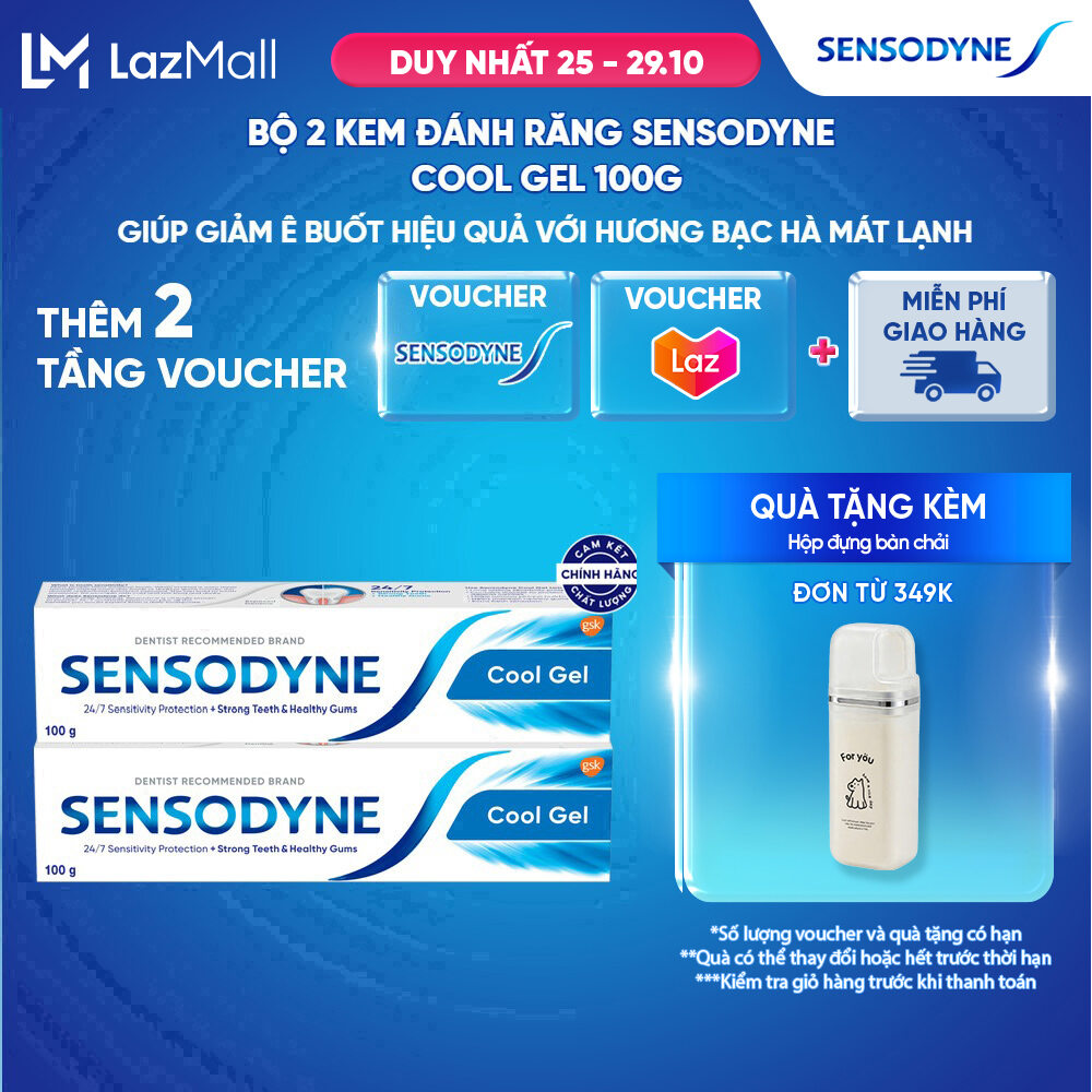 Bộ 2 Kem đánh răng SENSODYNE Cool Gel 100g giúp giảm ê buốt hiệu quả với hương bạc hà mát lạnh