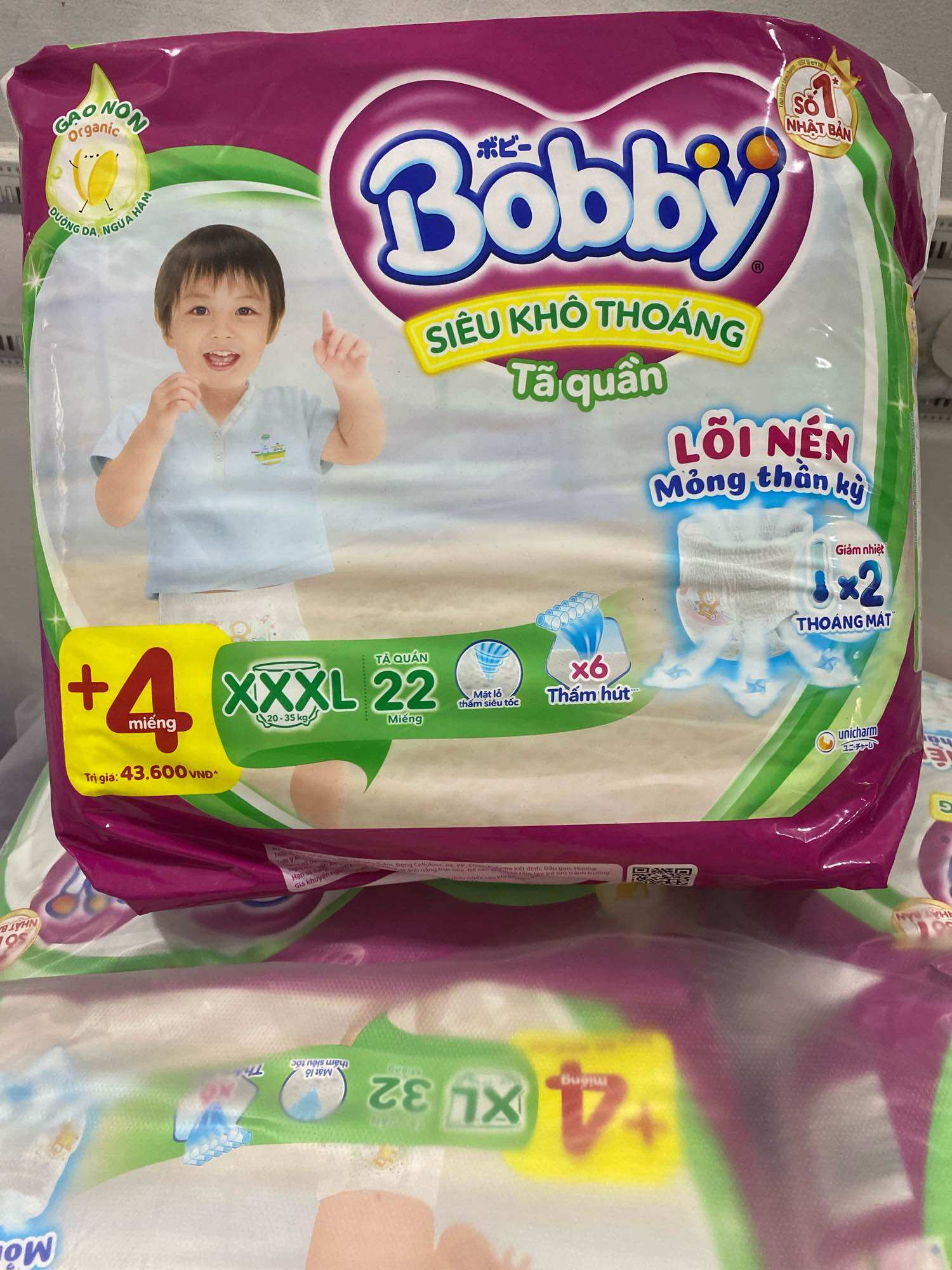 Bỉm tã bobby -tã quần size xxxl22+4miếng
