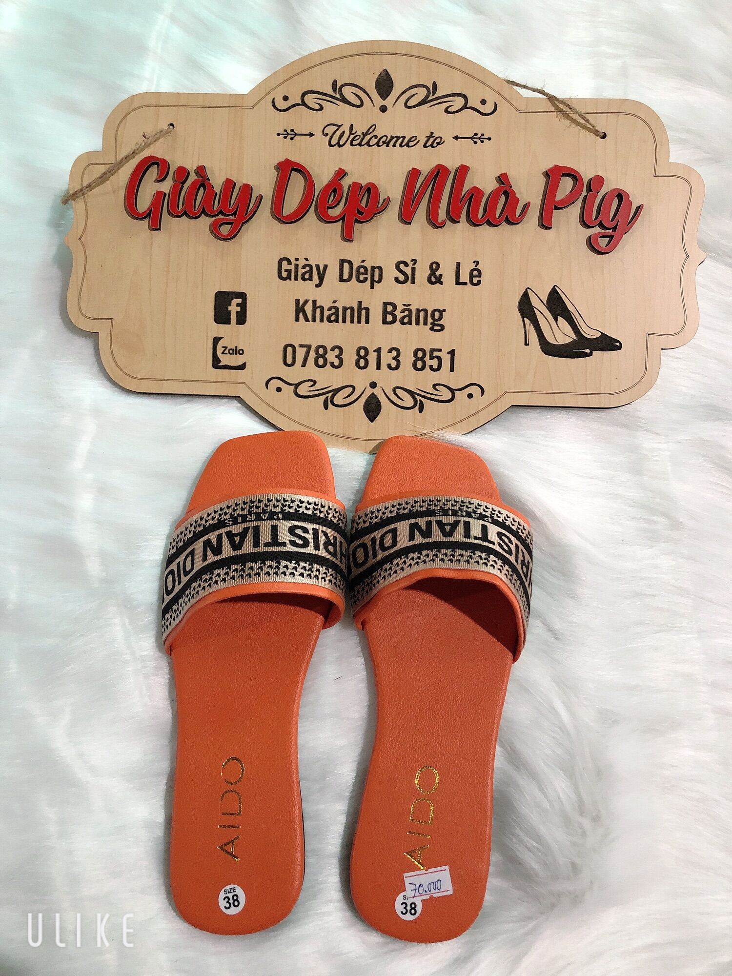 Dép nữ quai ngang dior xịn xò chất liệu da