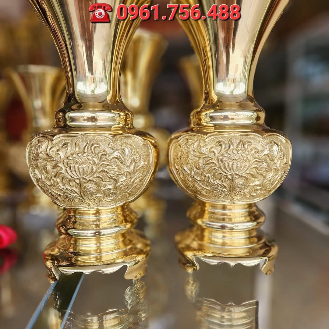 Đôi lọ hoa/ bình bông đồng vàng 30cm