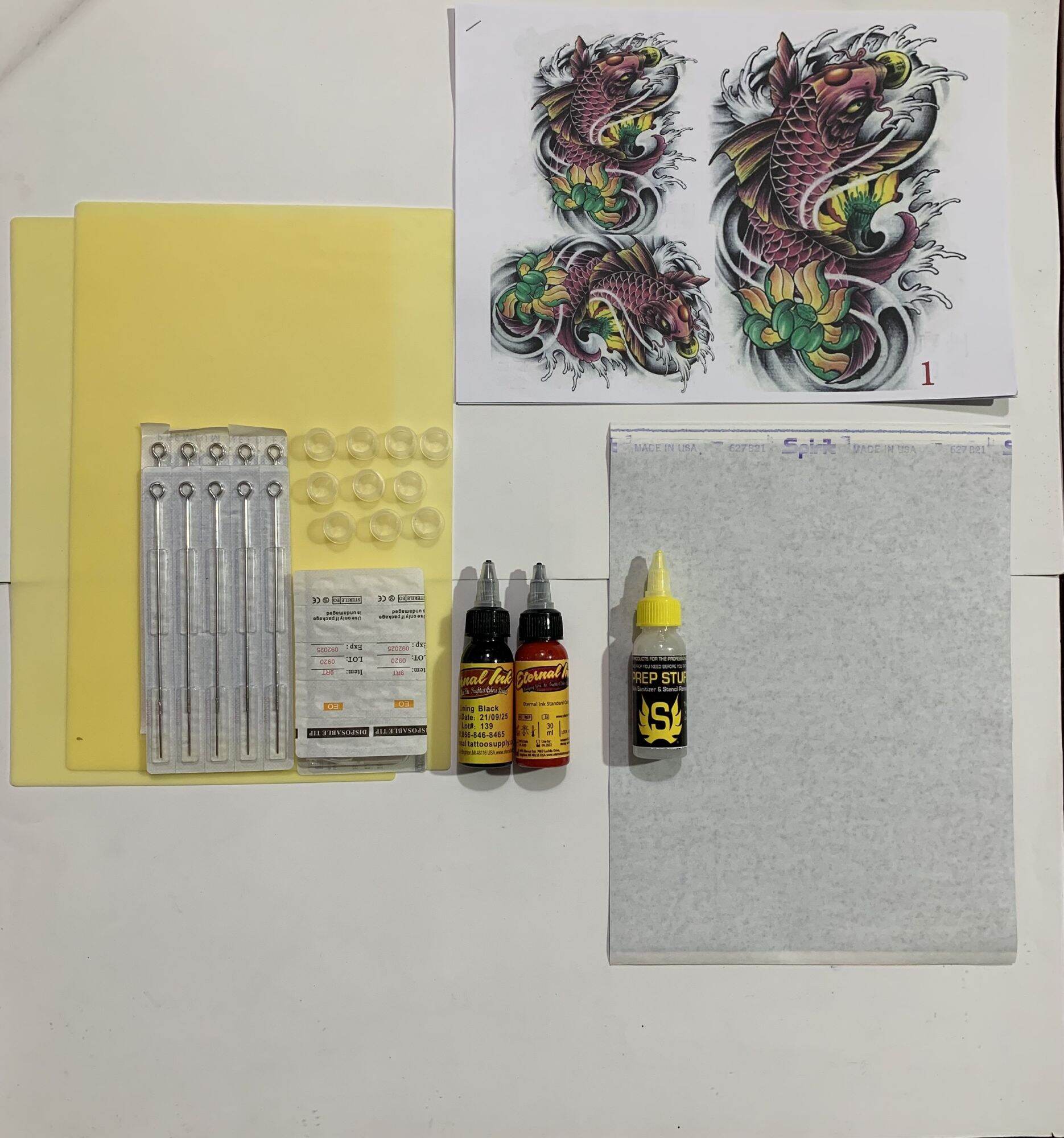 Combo 10 kim xăm + ngòi + 2 da a4 + 2 mực + giấy in
