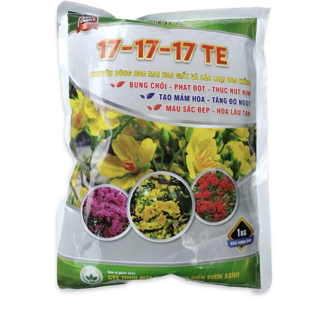 Phân npk 17 17 17 +te bình điền,dùng cho mai,hoa giấy và các loại rau, cây cảnh..gói 1kg