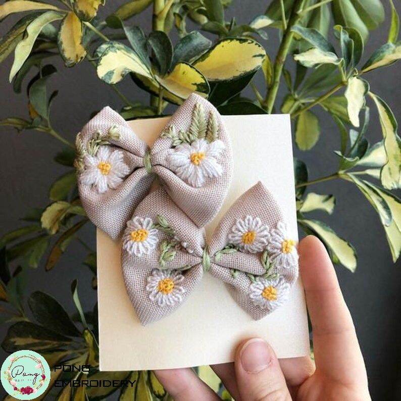 Combo 2 Kẹp Tóc Nữ Handmade Thêu Tay Thủ Công Màu Begie - Pong Embroidery