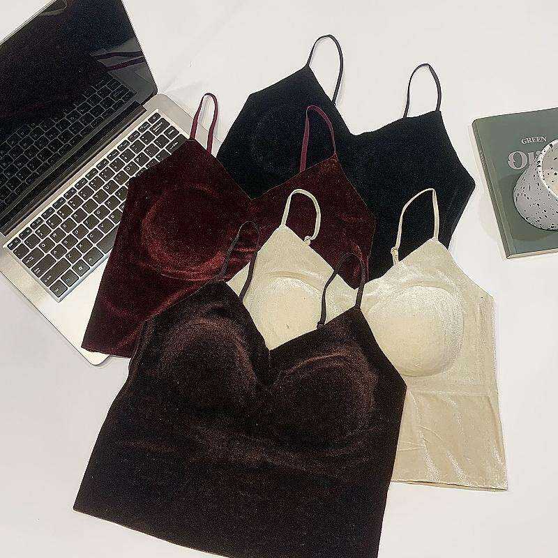 Áo Vest Nữ Có Đệm Ngực Bằng Nhung Vàng, Áo Vest Nữ, Áo Vest Nữ Có Dây Đeo Vai, Áo Vest Nữ Mùa Thu, Áo Vest Nữ Đa Năng