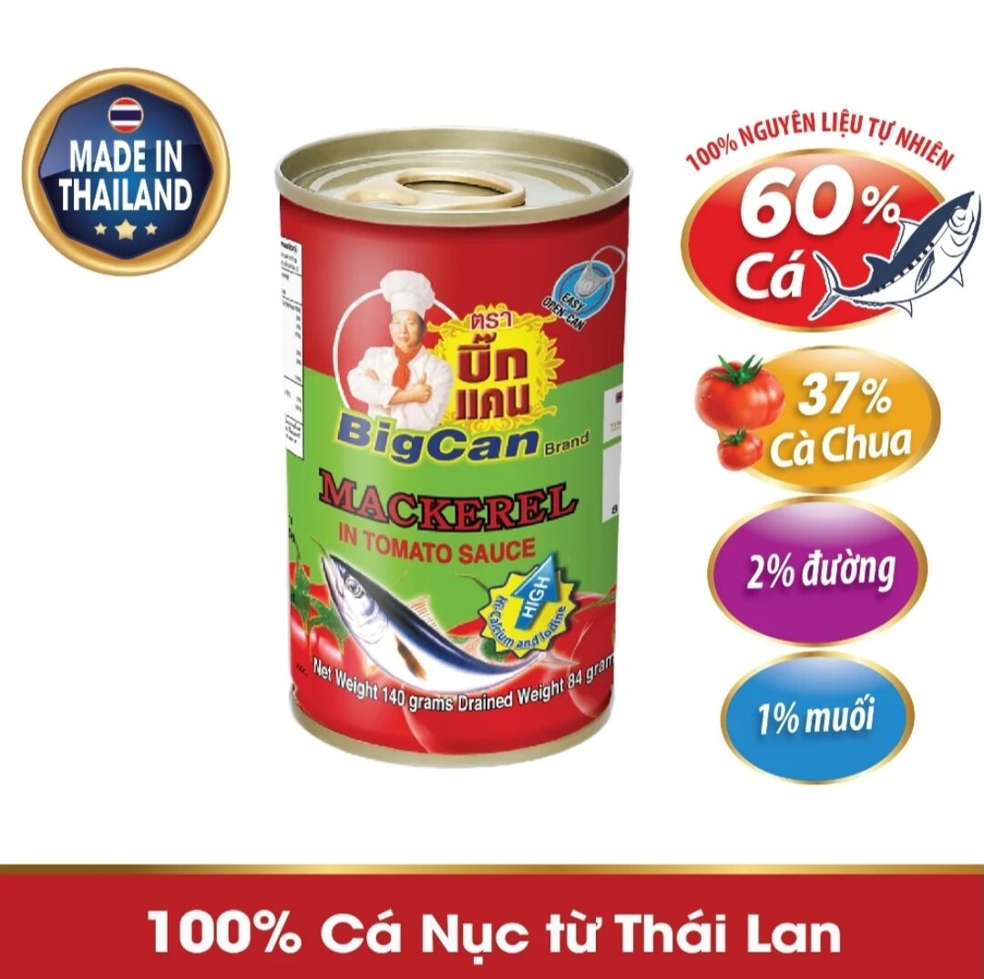 Lốc 10 hộp cá nục sốt cà chua Bigcan Thái Lan 140g