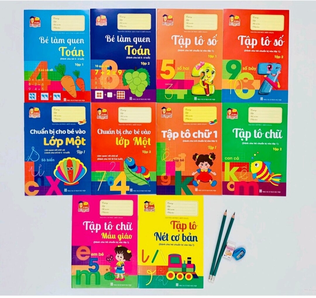 Bộ 10 quyển vở tập tô tập viết chữ cho bé từ 4-6 tuổi vào lớp 1 TẶNG 2 bút chì+gọt