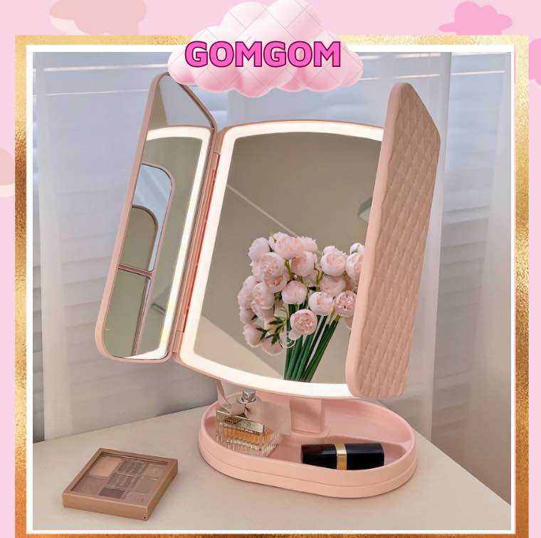 Gương để bàn trang điểm cao cấp có đèn LED 3 chế độ ánh sáng dùng decor tranh trí bàn trang điểm (kèm cáp)