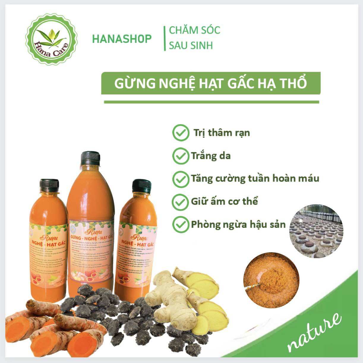 Gừng nghệ hạt gấc hạ thổ làm đẹp sau sinh 1000ml