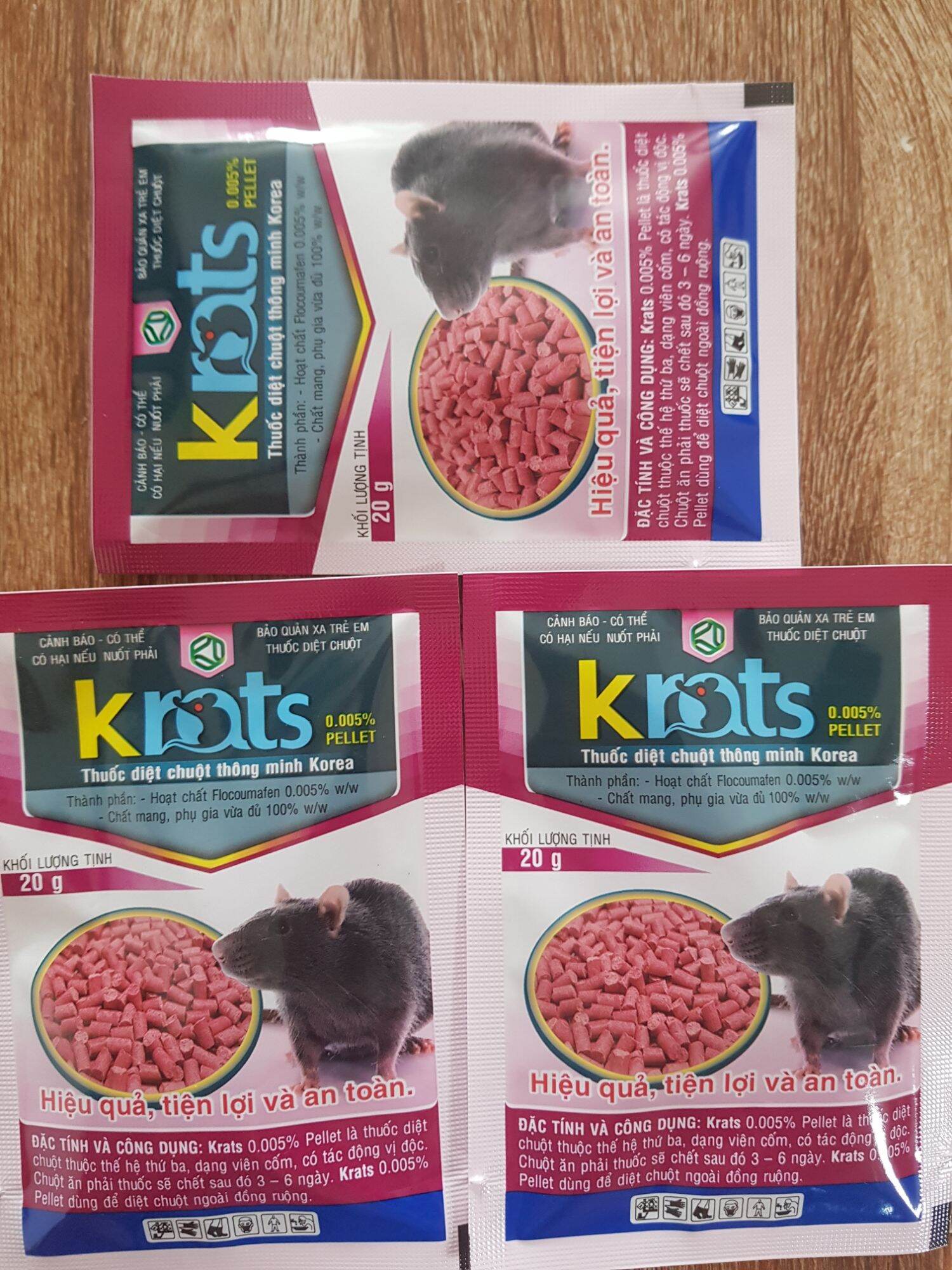 Combo 3 gói Bả diệt chuột thông minh Hàn Quốc KRATS dạng viên cốm (gói 20 gram): Bả Diệt chuột chống đông máu;  #thuốc_diệt_chuột