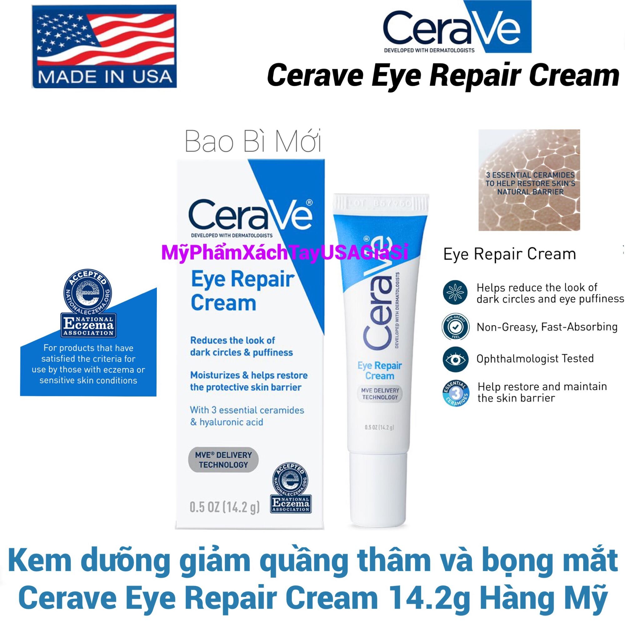 [BảnMỹ]Kem giảm quầng thâm và bọng mắt Cerave Eye Repair Cream 14.2g giá rẻ