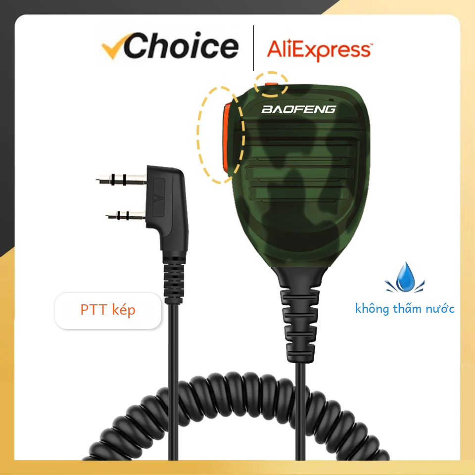 Baofeng Uv-5r Ptt Chống Nước Bộ Đàm Loa Đài Phát Thanh Micro Có Dual Ptt Mic Cho Uv-82 Uv16 888s Đen Đỏ Xanh Xám