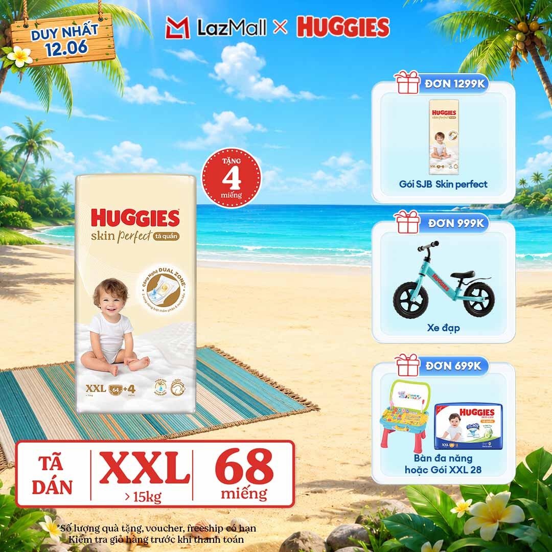 [Chỉ 22-24.06 QUÀ TẶNG ĐH 699K]  Tã quần Huggies Skin Perfect XXL size Mega Jumbo 64+4 miếng