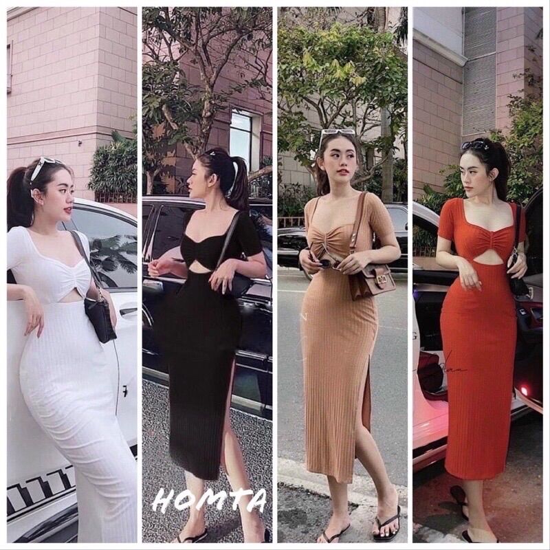 Đầm body xẻ tà chiết ngực