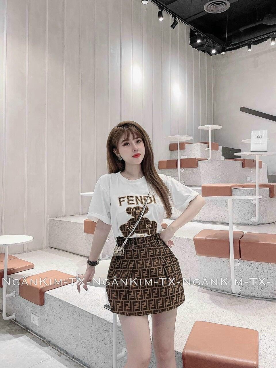 Set áo thun GẤU mix chân váy chữ A