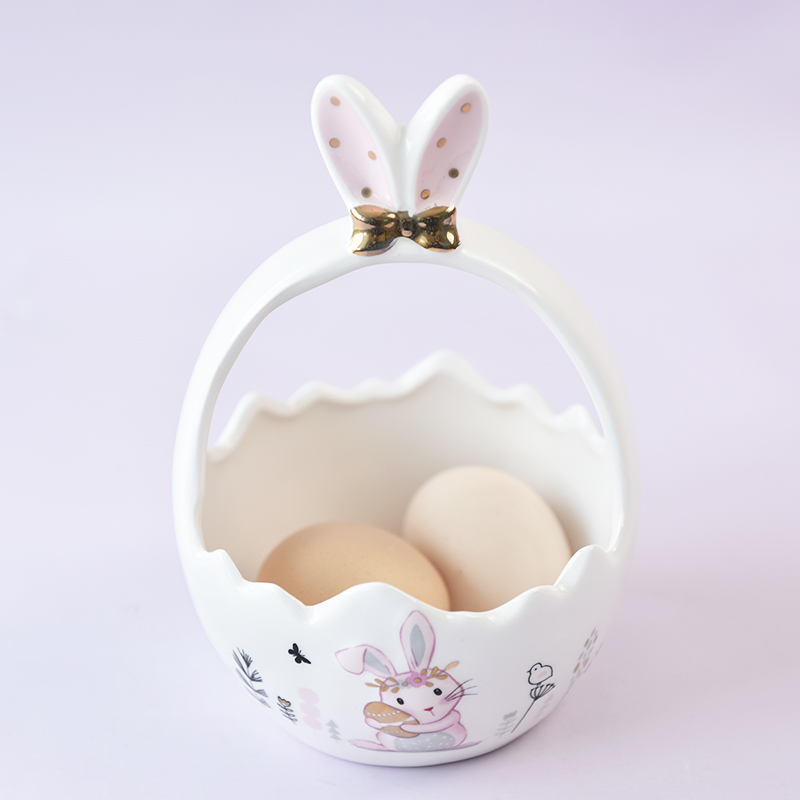 Ceramic Easter Bunny Basket Adorable Design