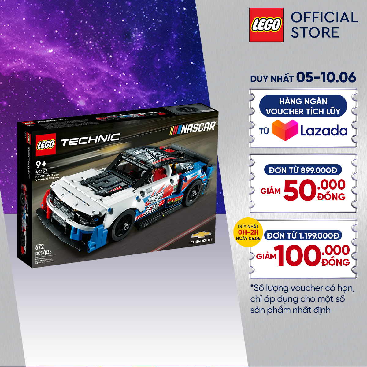 LEGO Technic 42153 Đồ chơi lắp ráp Xe Đua Nascar Chevrolet Camaro ZL1 (672 chi tiết)