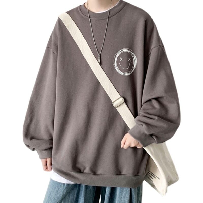 Áo Hoodie Chui Đầu Cổ Tròn Dài Tay Mùa Thu Áo Oversize Rộng Rãi Thương Hiệu Sành Điệu Nam Áo Khoác Nổi Bật Đường Phố Đẹp Trai Sành Điệu Instagram