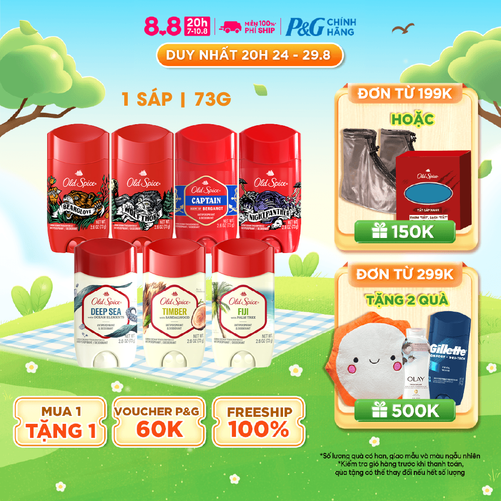 [MUA 1 TẶNG 1 QUÀ] Sáp Khử Mùi và Ngăn Tiết Mồ Hôi OLD SPICE 73gm Hương Timber/ Wolfthorn/ Beargloves/ Fiji/ NightPanther/ Deep Sea/ Captain - Nhập khẩu Mỹ